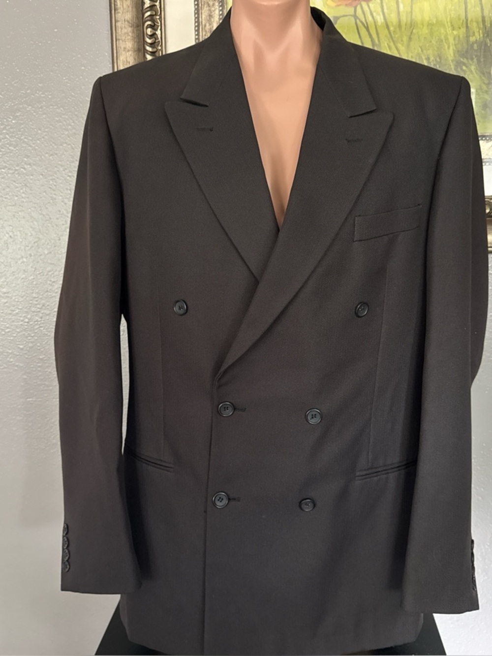 Classic Double-Breasted Men's Blazer - Black